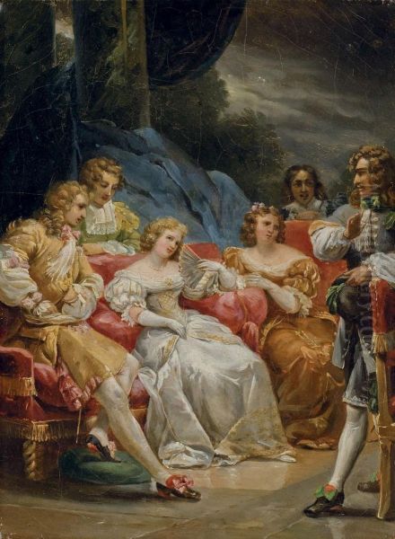 Une Elegante Compagnie Discutant Oil Painting by Alexandre Evariste Fragonard