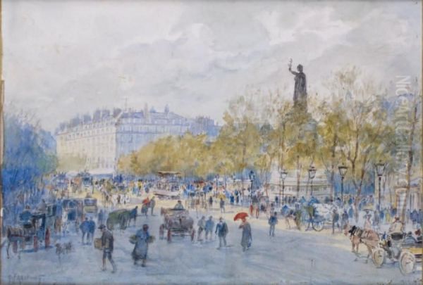 Paris, La Place De La Republique Oil Painting by Georges Fraipont