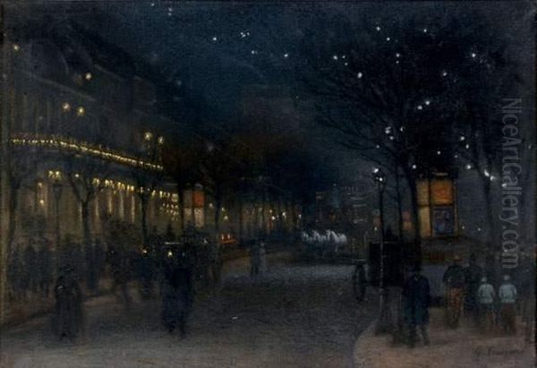 Scene De Rue Nocturne Parisienne
 Pastel Oil Painting by Georges Fraipont