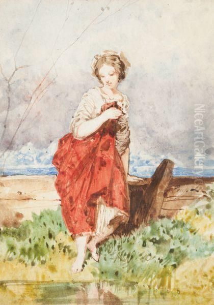 Jeune Paysanne Oil Painting by Pierre Desire Eugene Franc Lamy