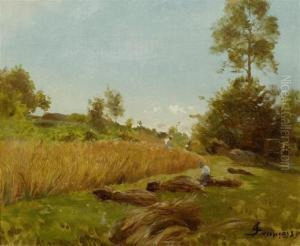 The Straw Harvest Oil Painting by Francois Louis Francais