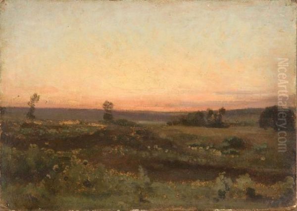 Paysage De Landes Au Soleil Couchant Oil Painting by Francois Louis Francais