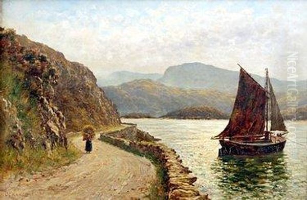 Figure On A Coastal Road With Distant Mountains Oil Painting by Charles France