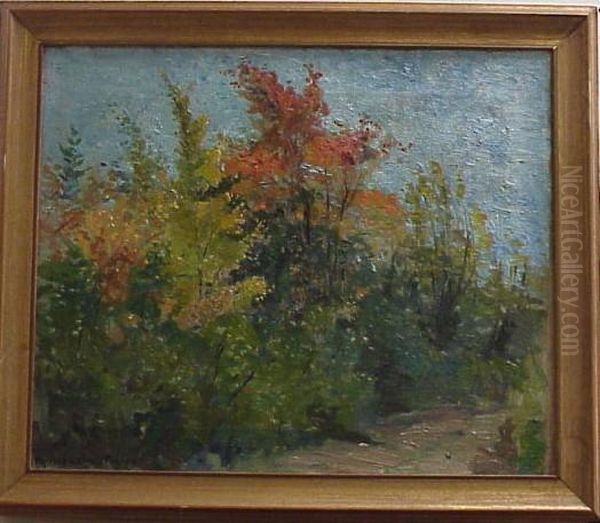 Impressionistic Early Autumn Trees Along Path Oil Painting by Eurilda Loomis France