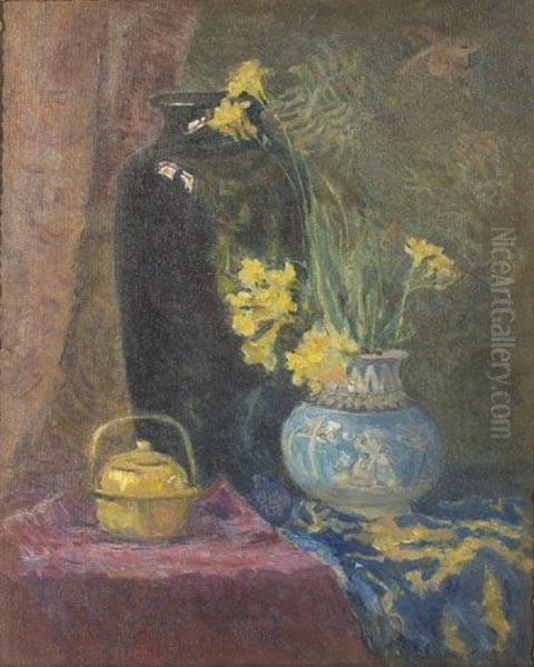 Still Life Withvases And Flowers. Oil Painting by Eurilda Loomis France