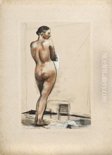 Femme Nue Debout A Sa Toilette Oil Painting by France Leplat