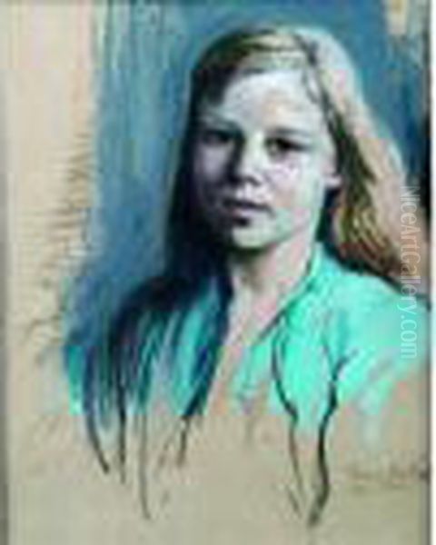 Geraldine A La Tunique Turquoise Oil Painting by France Leplat