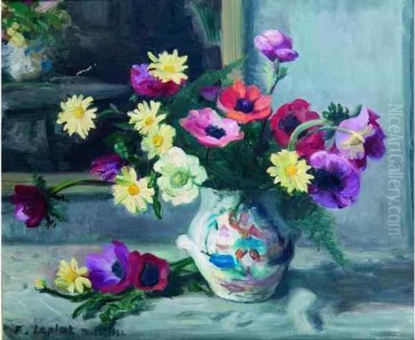 Bouquet De Fleurs Au Vase Chinois. Oil Painting by France Leplat