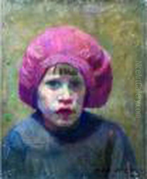 Titine Au Beret Rouge. Oil Painting by France Leplat