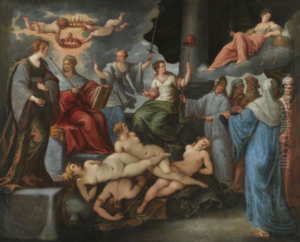 Triumph Of The Virtues Over The Vices Oil Painting by Paolo Fiammingo