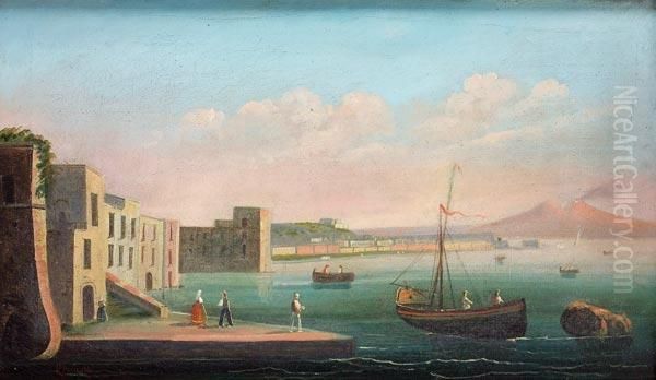 Veduta Del Golfo Di Napoli Verso Castel Dell'ovo Oil Painting by Vincenzo Franceschini