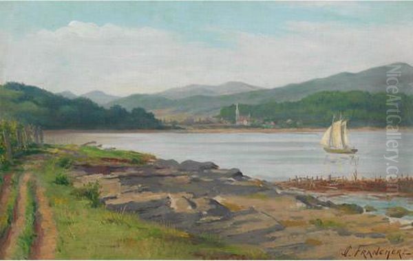 Lake Scene With Sailboat Oil Painting by Joseph Charles Franchere