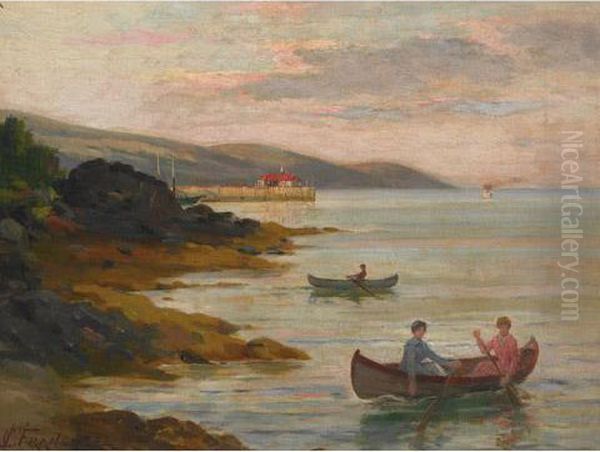 Lake Scene With Boaters Oil Painting by Joseph Charles Franchere