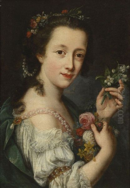 Bildnis Einer Jungen Dame Als Flora Oil Painting by Antonio Lucchese Franchi