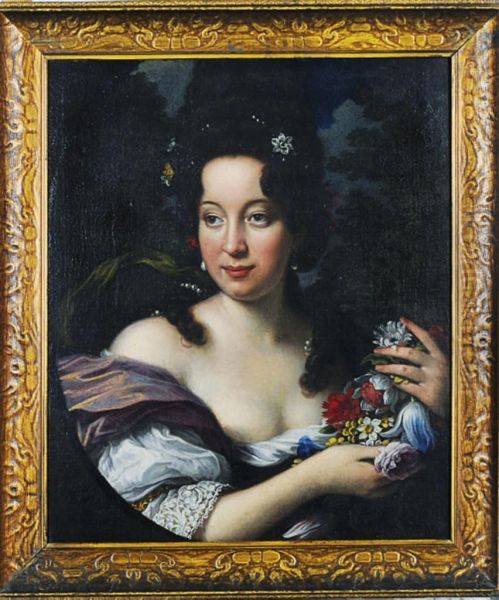 Portrait Of A Lady As Flora Oil Painting by Antonio Lucchese Franchi