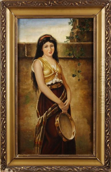 Flicka Med Tamburin Oil Painting by Antonio Franchini