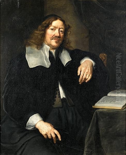 Portrait Of A Cleric, Three-quarter-length, Seated At A Draped Table With A Book Oil Painting by Lucas Ii Franchoys