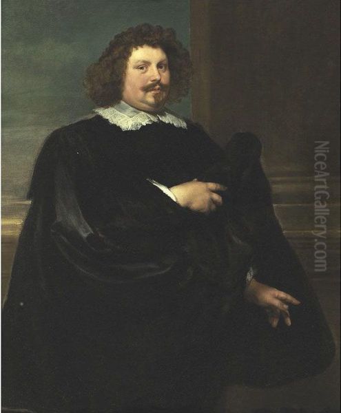 Portrait Of A Gentleman In Black Oil Painting by Lucas Ii Franchoys