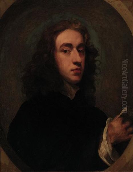 Portrait Of A Gentleman, Quarter-length, In A Black Cloak, Holdinga Letter, In A Feigned Oval Oil Painting by Peeter Franchoys