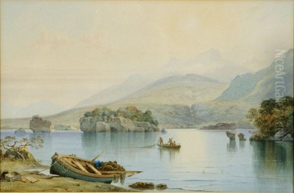 Lac De Montagne Et Pecheurs Oil Painting by Count Alexandre Thomas Francia