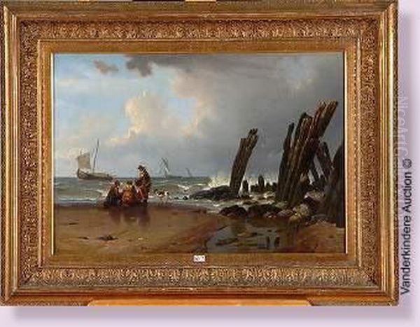 Pecheurs Au Bord De La Mer Oil Painting by Count Alexandre Thomas Francia