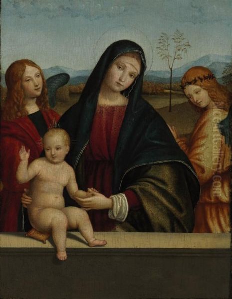 The Madonna And Child With Two Angels Oil Painting by Francesco Francia