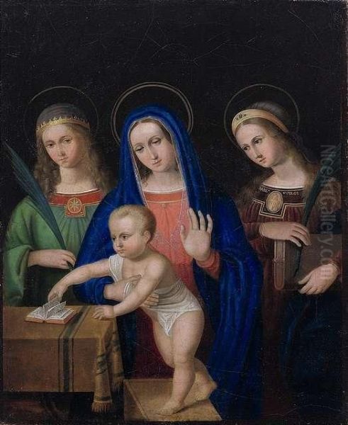 Madonna And Two Female Saints Oil Painting by Francesco Francia