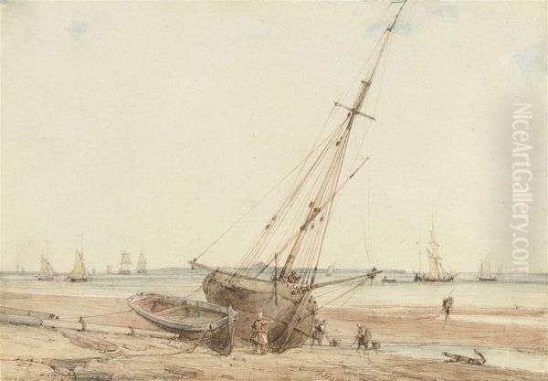 Figures By A Beached Boat Oil Painting by Francois Louis Thomas Francia