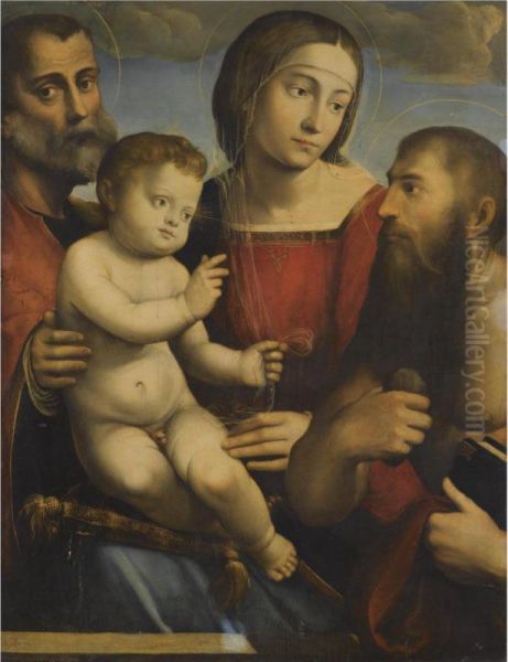 The Holy Family With Saint Jerome Oil Painting by Giacomo Raibolini