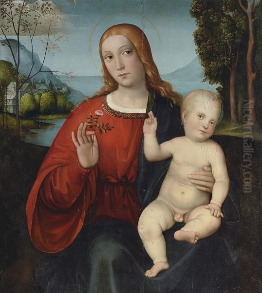 The Madonna And Child, Seen Through A Feigned Window Oil Painting by Giacomo Raibolini