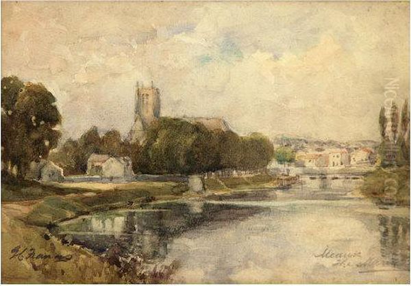 The Cathedral Of Meaux, From The River Marne Oil Painting by George Charles Francis