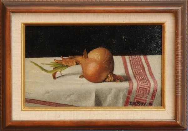 Still Life With Onion Ontablecloth Oil Painting by John Francis