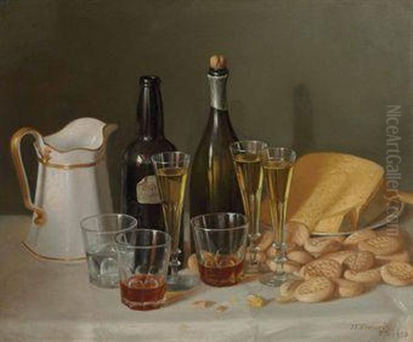 Still Life With Cheese And Wine Oil Painting by John Francis