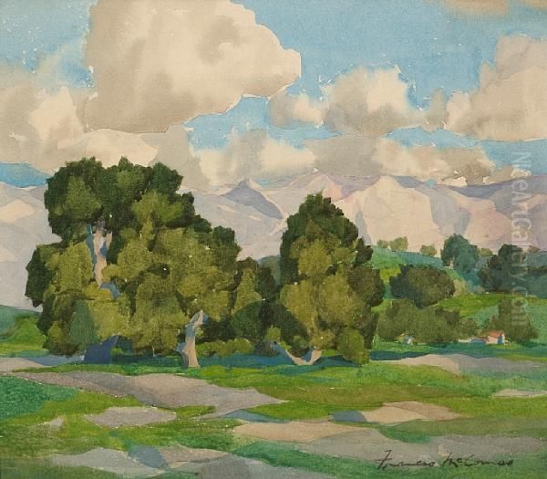 Landscape With A Ranch House In Distance,thought To Be Carmel Valley Oil Painting by John Defett Francis