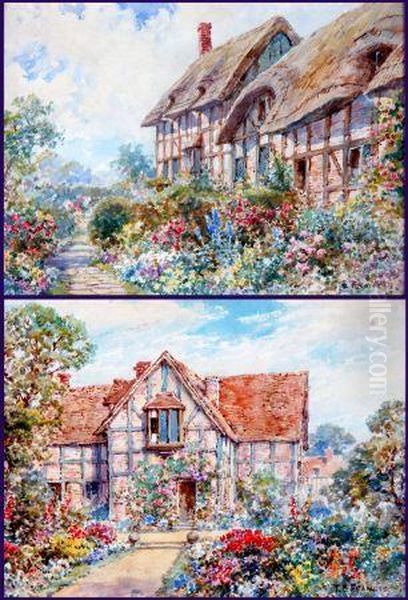 Idyllic Country Cottages And Gardens In Summer Oil Painting by Thomas Edward Francis