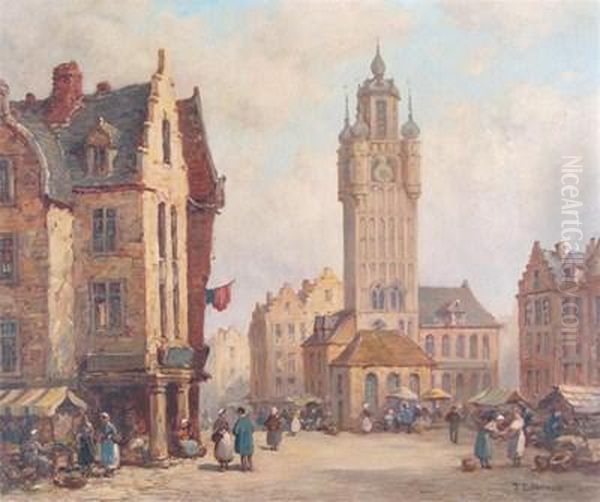 Bergues, North France; Domfront, Normandy Oil Painting by Thomas Edward Francis