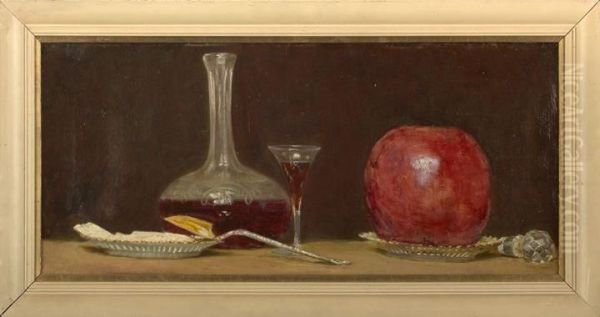 Still Life With Apple And Wine Flask Oil Painting by John Bond Francisco