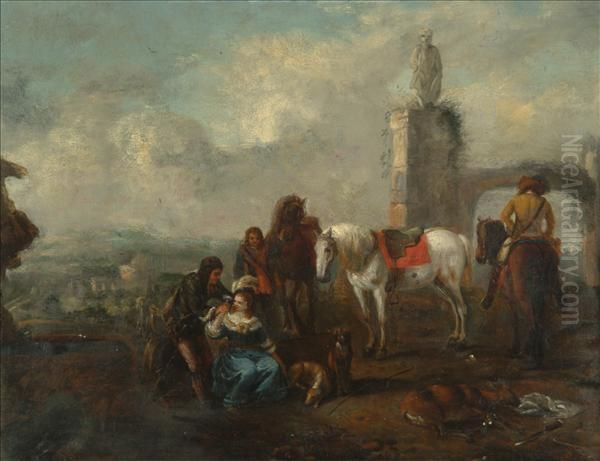 Resting Travellers In A Landscape Oil Painting by Ulrich Franck