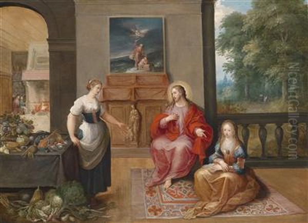 Christ In The House Of Martha And Mary Oil Painting by Frans II Francken