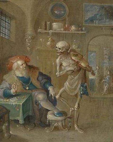 Death Playing The Violin Oil Painting by Frans II Francken