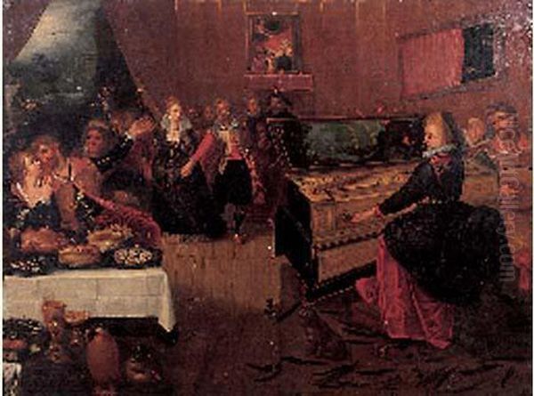 Scene De Banquet Oil Painting by Hieronymus I Francken