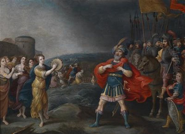 The Victorious General Jephta Meeting Hisdaughter Oil Painting by Hieronymous III Francken