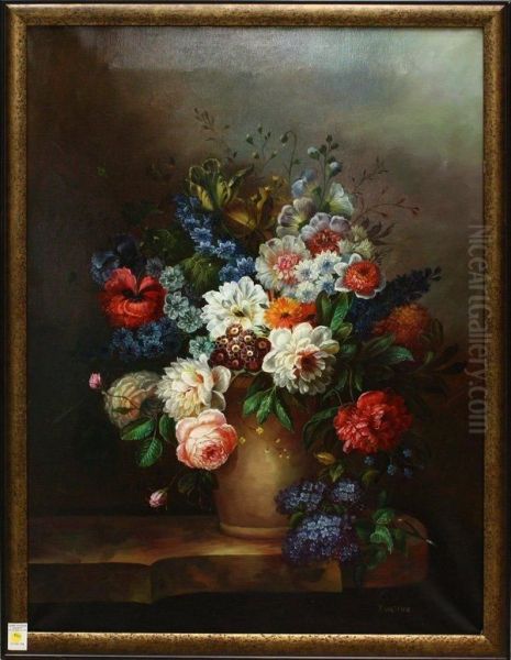 Floral Still Life Oil Painting by Luis Franco Y Salinas