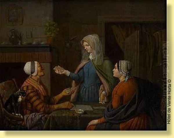 La Visite A La Cartomancienne Oil Painting by Celestin Francois Nanteuil