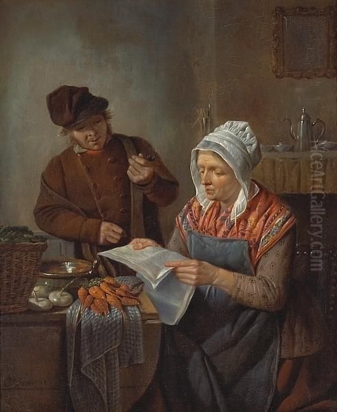 The Day's News Oil Painting by Celestin Francois Nanteuil