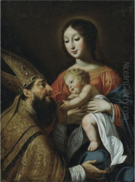 The Madonna And Child With Saint Augustine Oil Painting by Guy Francois