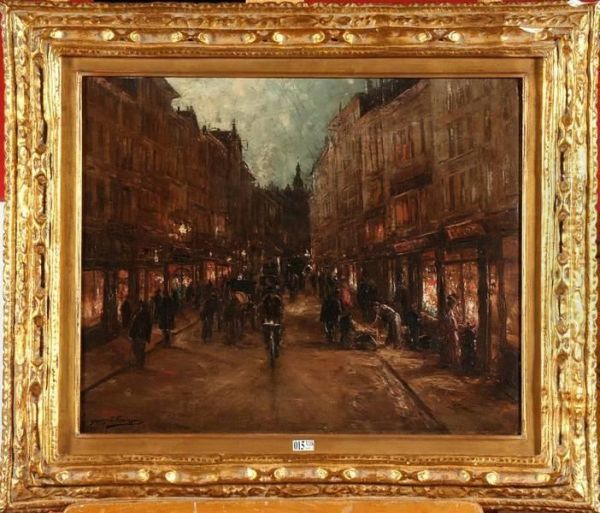 Rue De Bruxelles Animee Au Crepuscule Oil Painting by Joseph Charles Francois