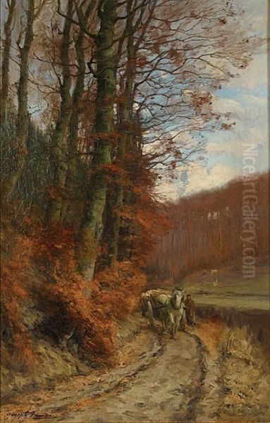 Langs De Bosweg. Oil Painting by Pierre-Joseph-Clestin Franois