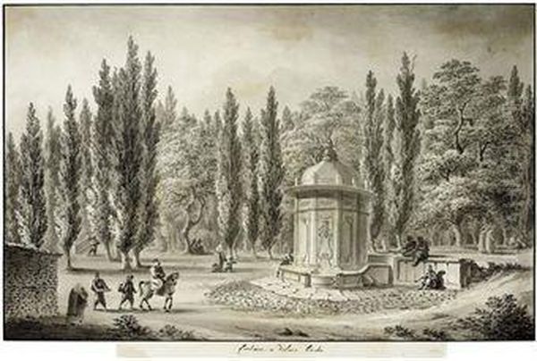 The Fountain In The Grounds Of The Dolma Bachi Palace, Pera Oil Painting by Michel Francois Preault