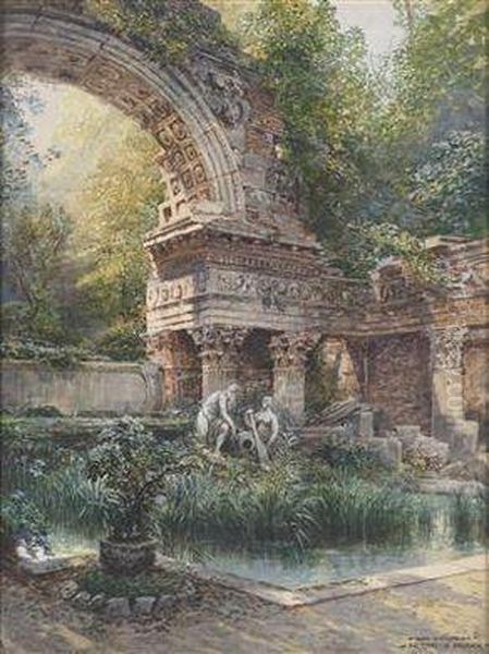 Die Romischen Ruinen In Schonbrunn Oil Painting by Friedrich Frank